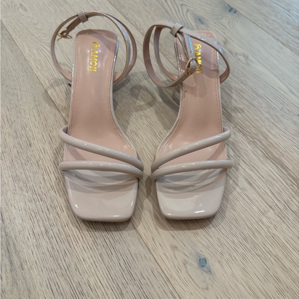 Amoji Women 2.5 Inch Nude Kitten Heels Two Strap Party Wedding Dress Shoes
